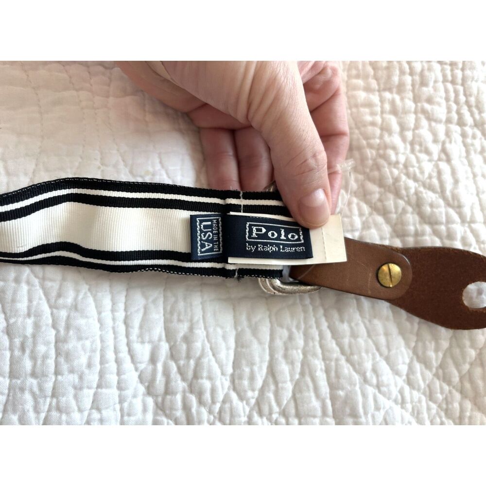 Polo Ralph Lauren Vintage Ribbon Belt Mens Black White Striped Double D-Ring XL - Picture 4 of 10